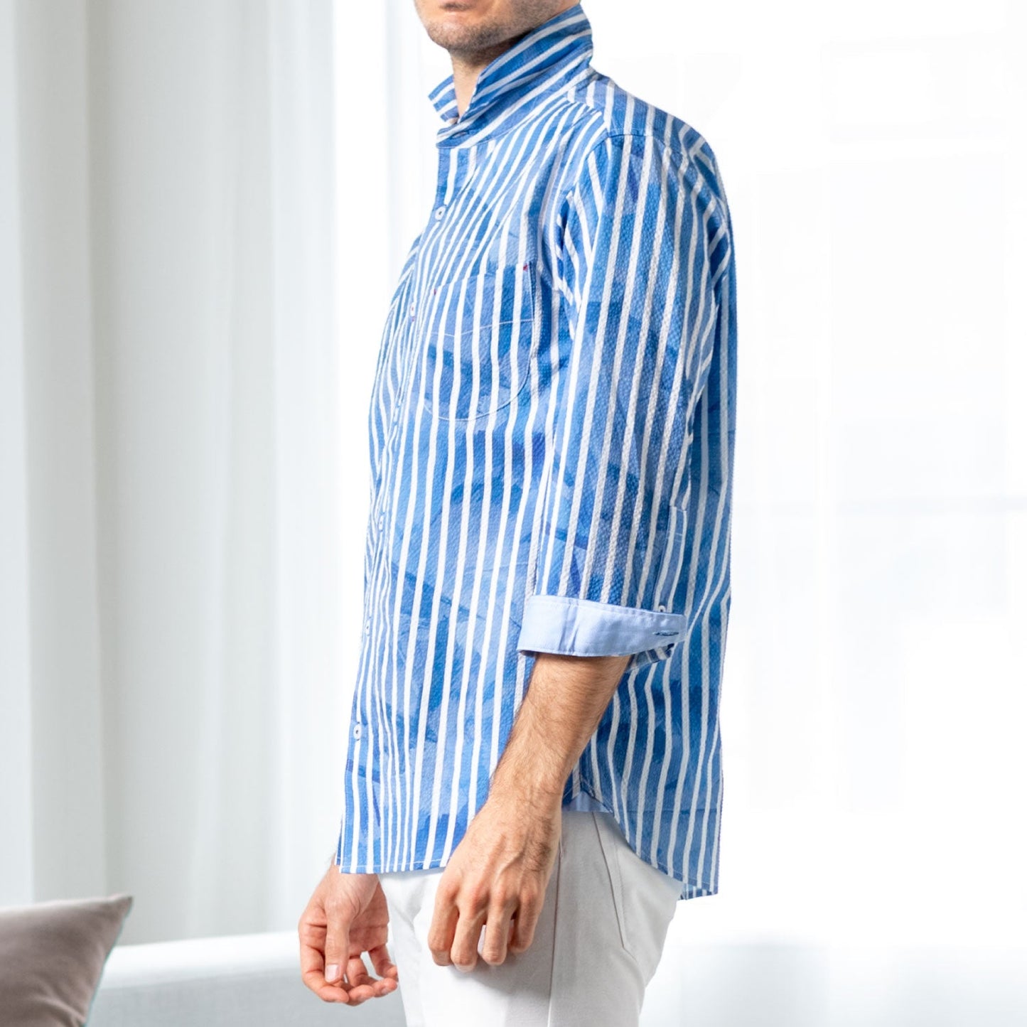 【SALE/20%OFF】SOLOTEX ストライププリント七分袖シャツ