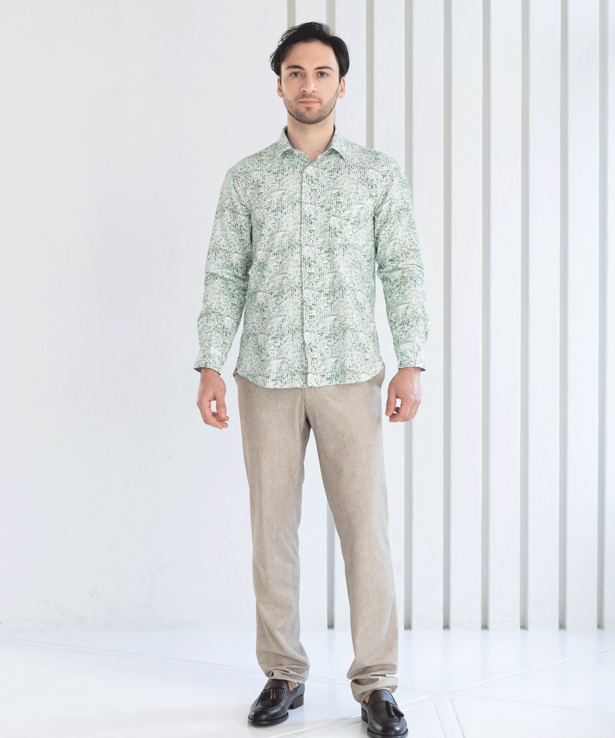 【MORESALE/50%OFF】ニットサッカー リーフプリント長袖シャツ #VUMPS traveller