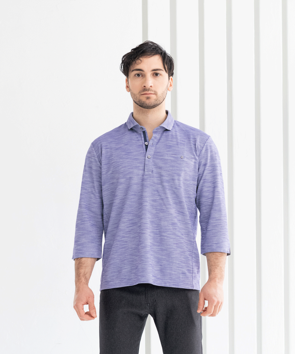 【MORESALE/50%OFF】スラブ鹿の子 七分袖ポロシャツ