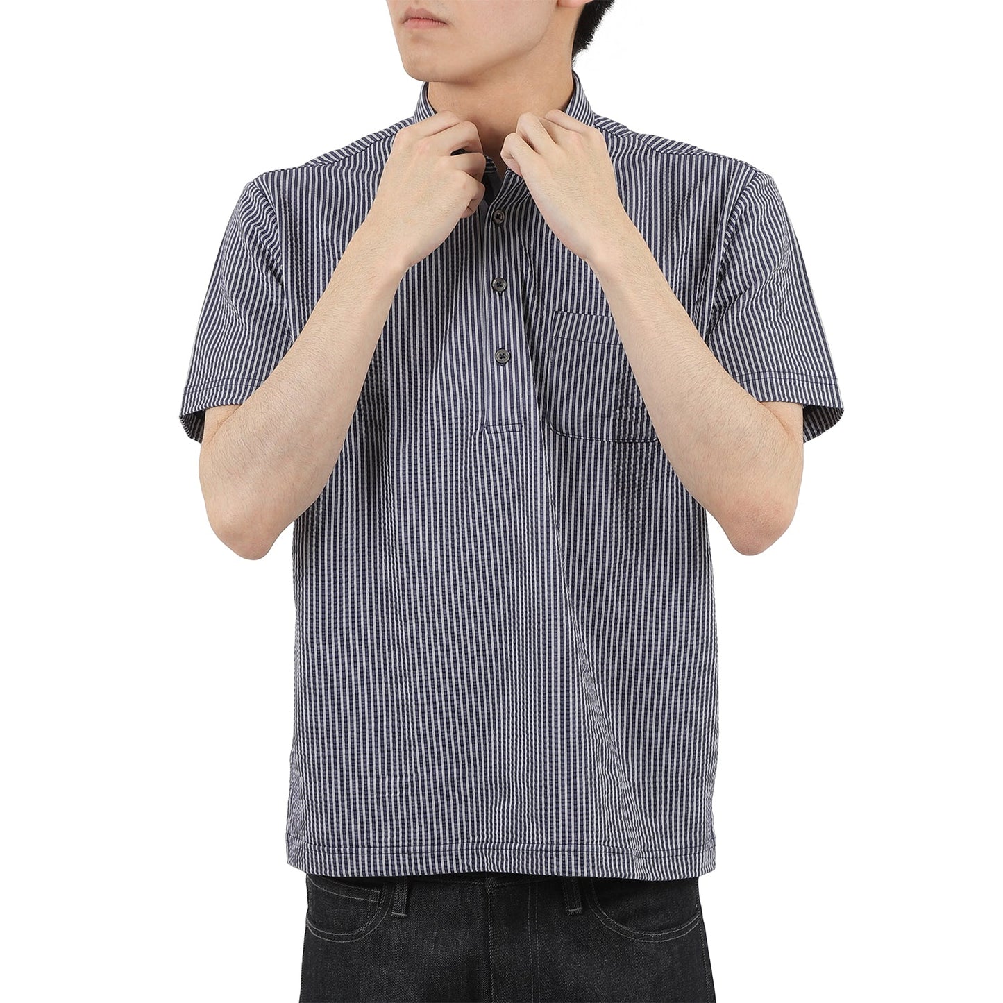 【SALE/20%OFF】ニットサッカー ストライプポロシャツ