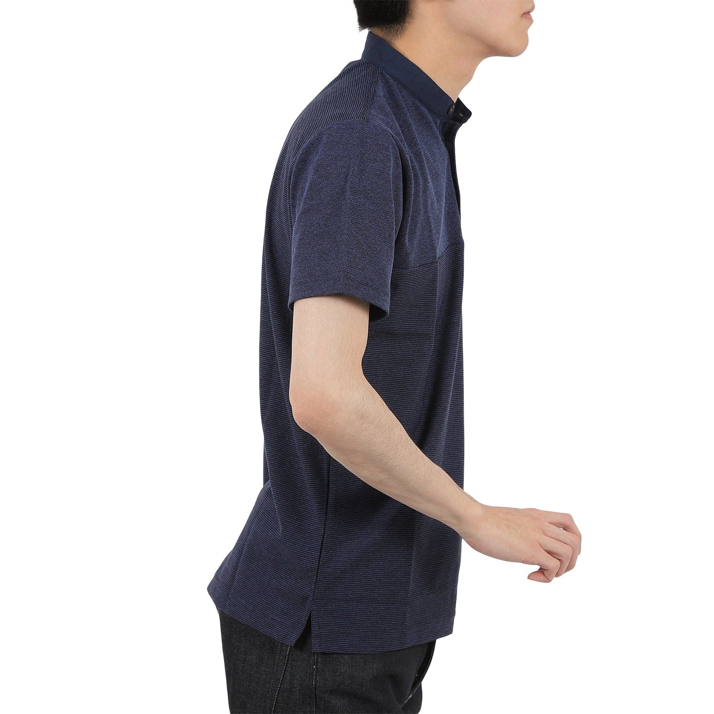【SALE/30%OFF】変形カノコボーダー スタンドカラー 半袖ポロシャツ