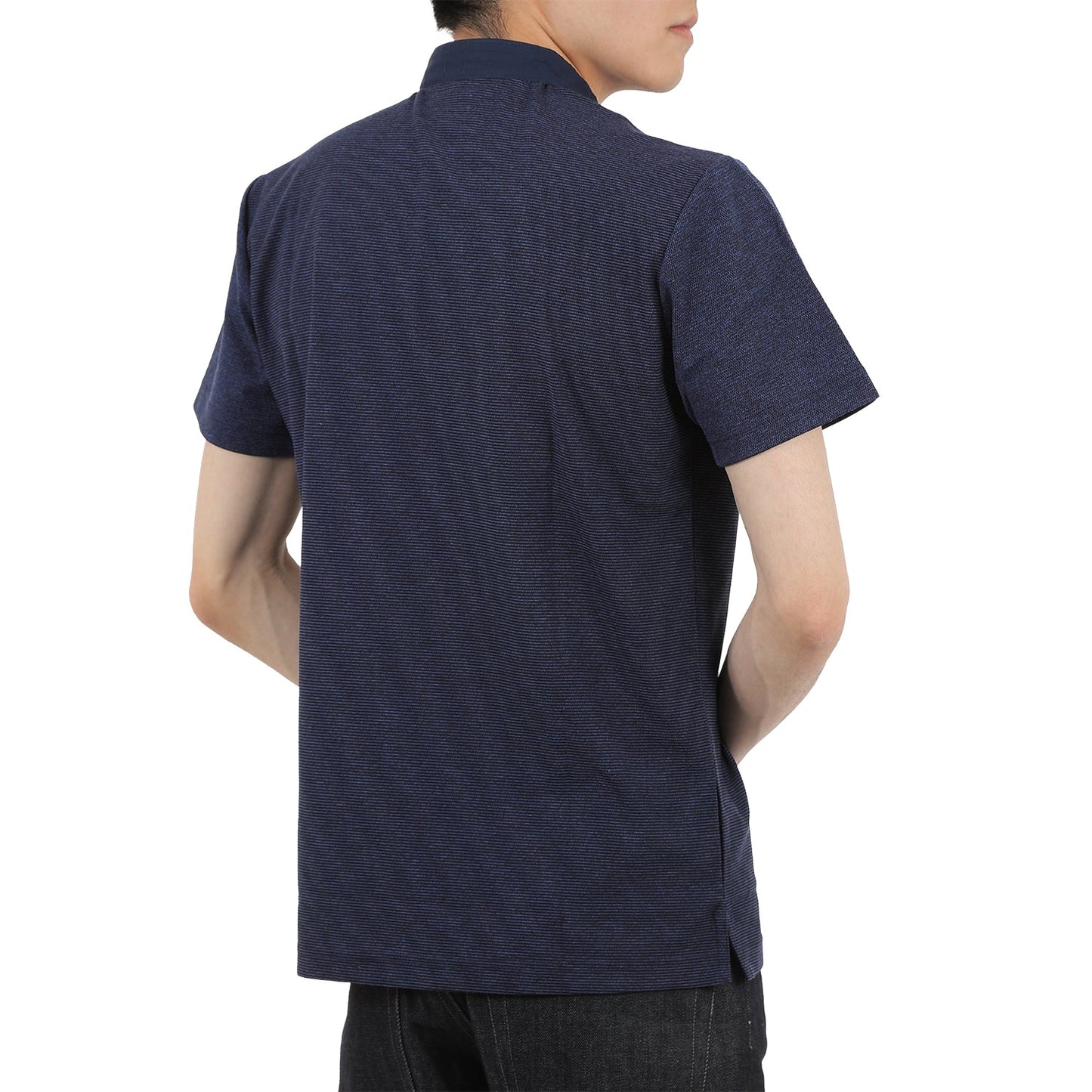 【SALE/30%OFF】変形カノコボーダー スタンドカラー 半袖ポロシャツ