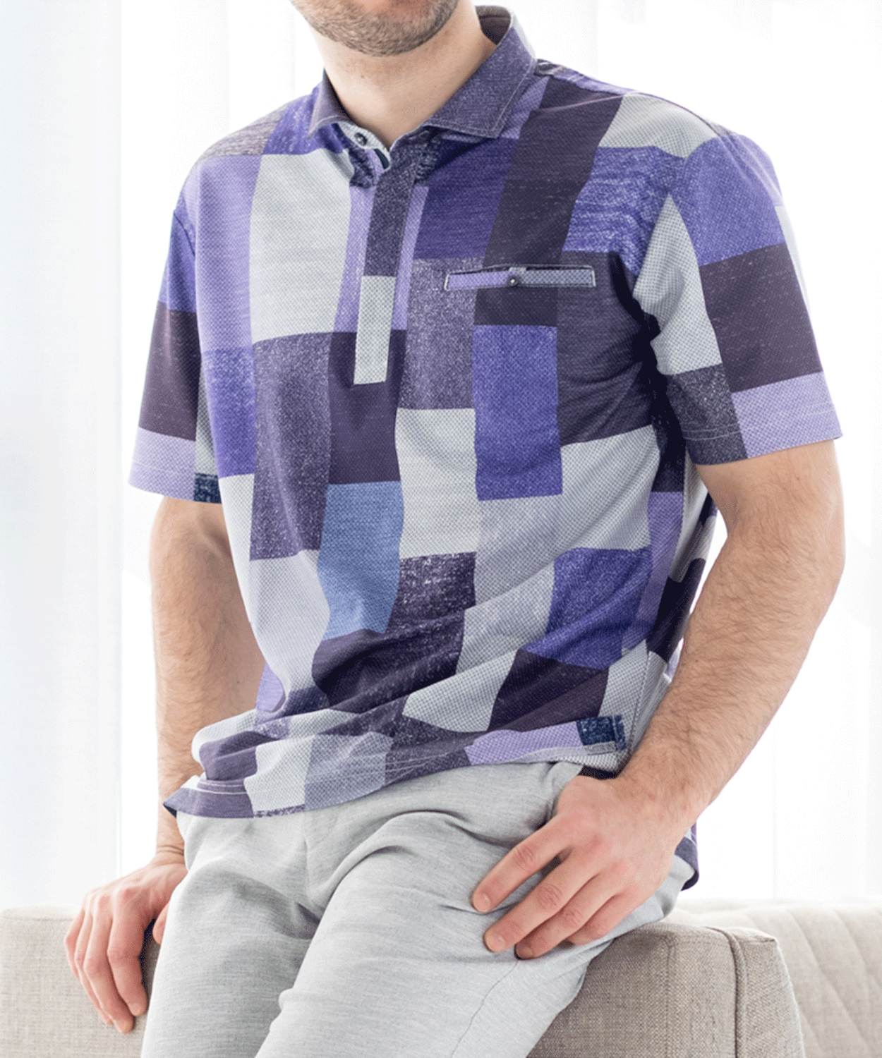 【SALE/50%OFF】ハニカムブロックプリント ZIPポロシャツ #VUMPS traveller