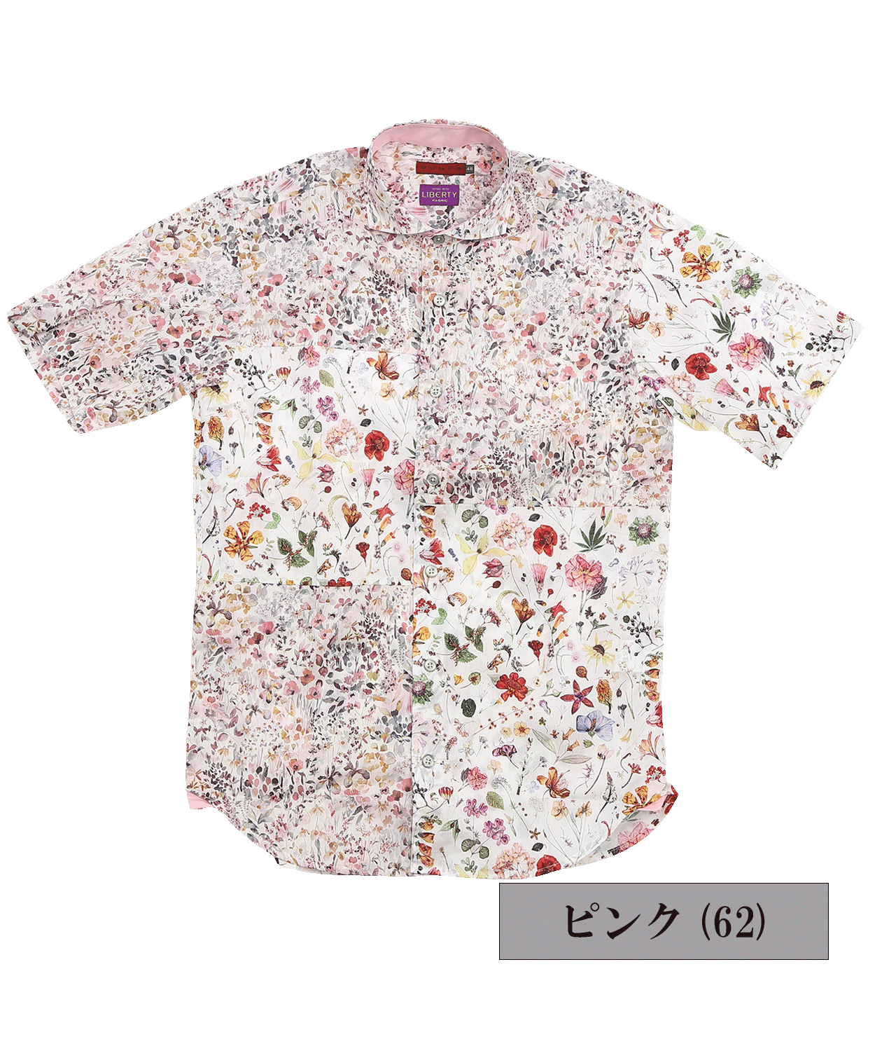 【SALE/20%OFF】VUMPS RED LIBERTYプリント アシンメトリーセミワイドカラー 半袖シャツ