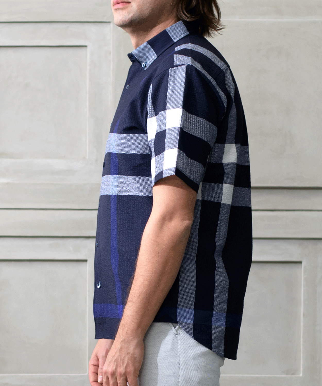 【SALE/20%OFF】サッカーパネルチェックプリント 半袖BDシャツ