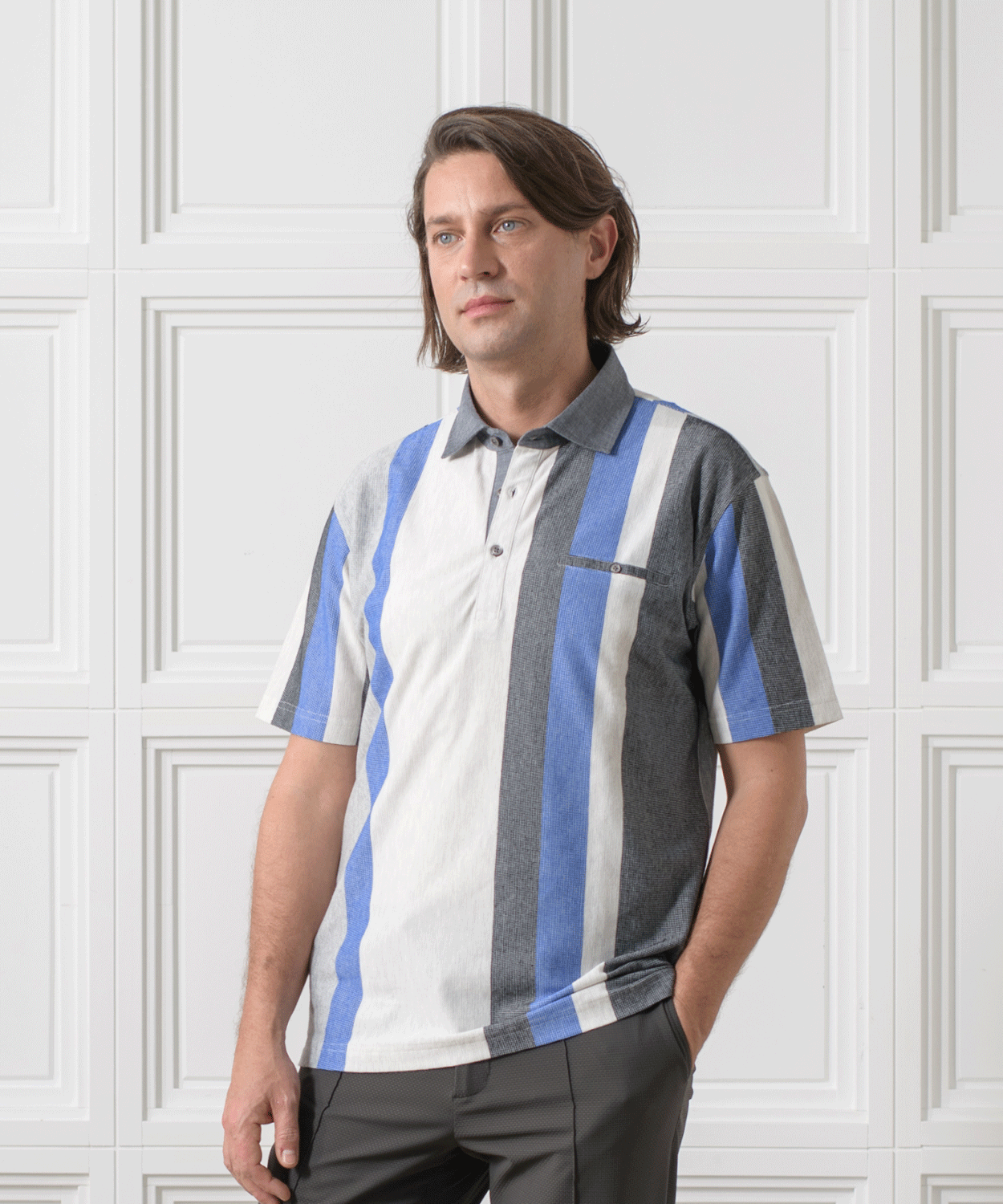 【MORESALE/50%OFF】ピケストライプ 半袖ポロシャツ