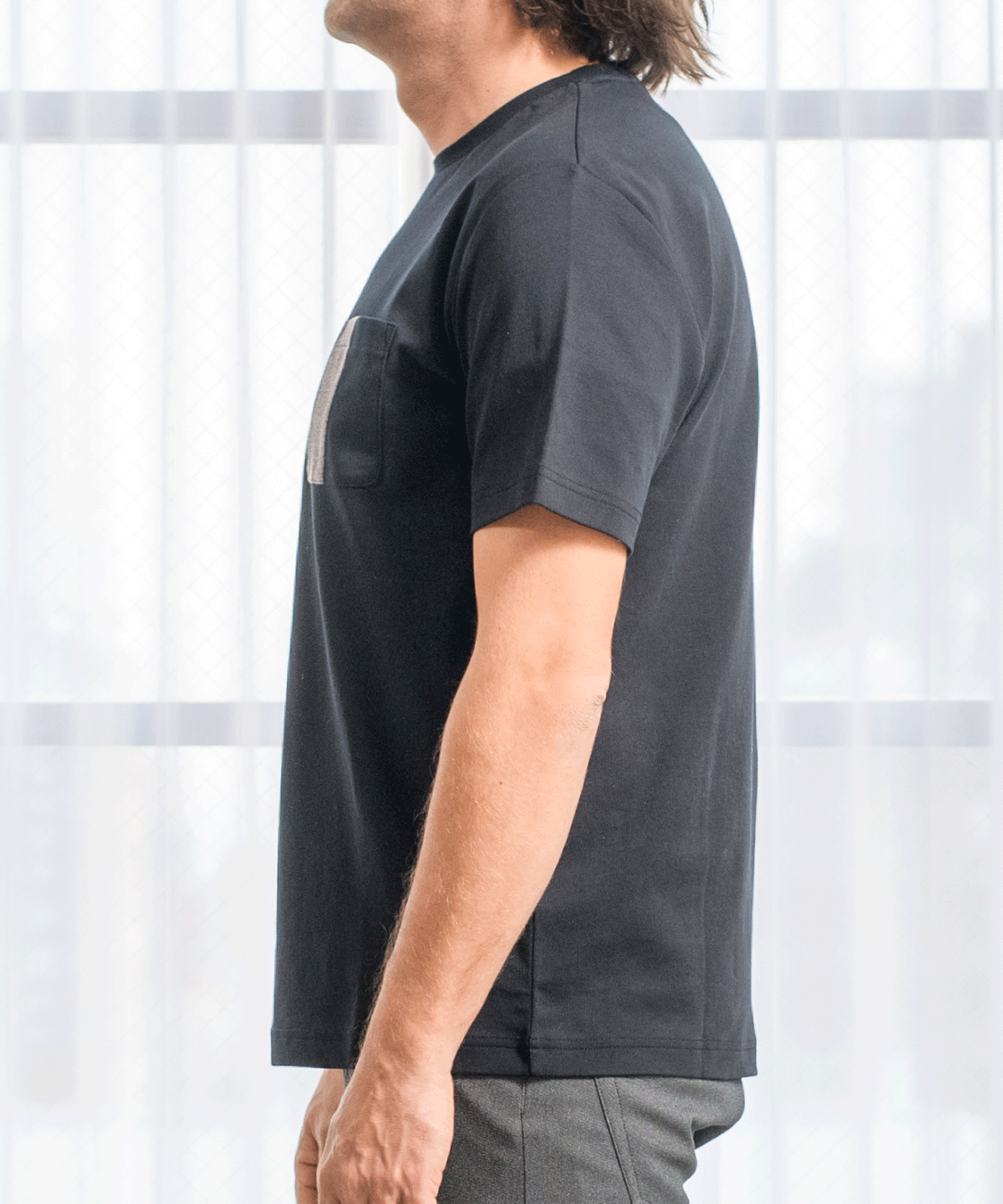スムース異素材 ストライプ切替Tシャツ