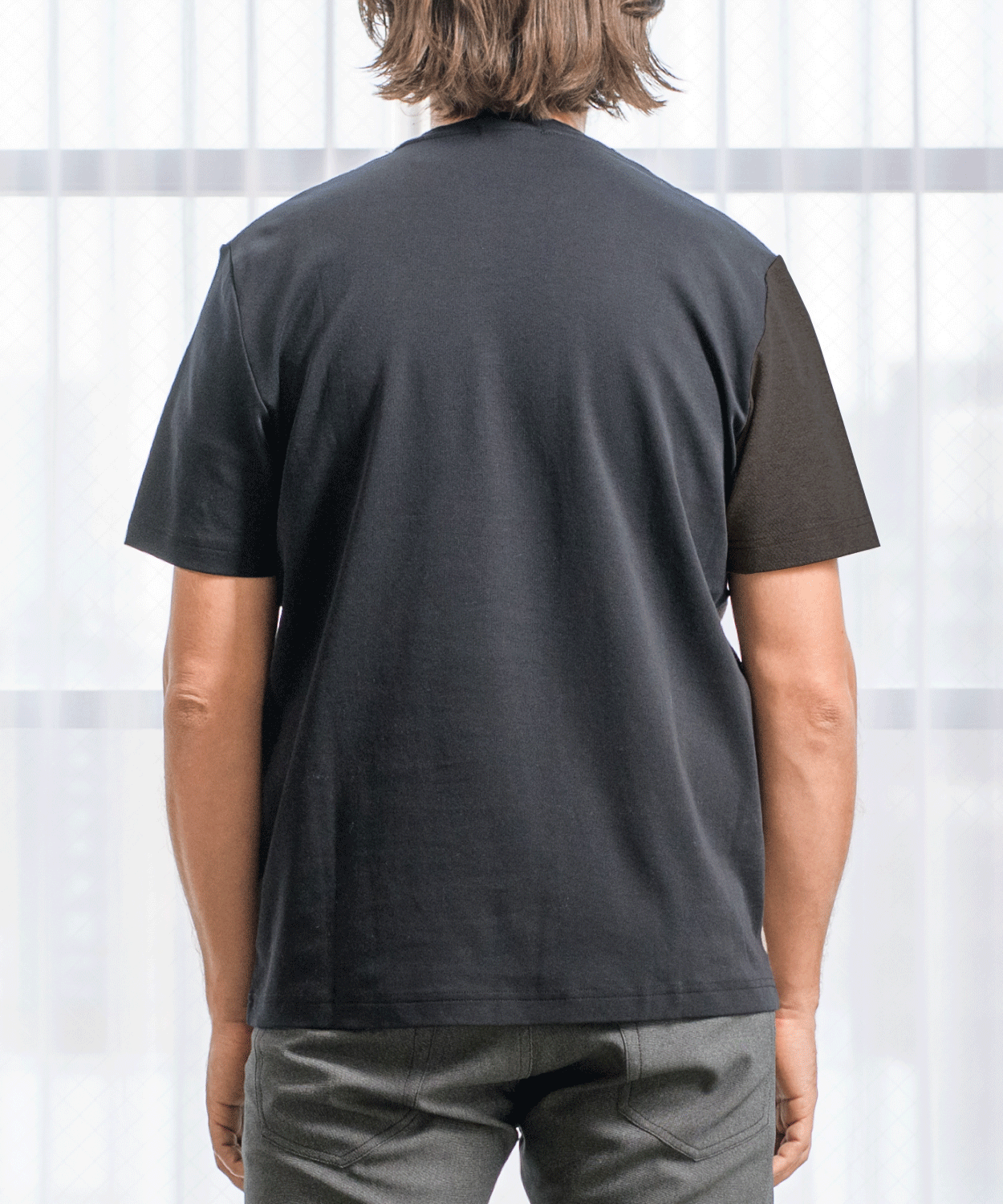 スムース異素材 ストライプ切替Tシャツ