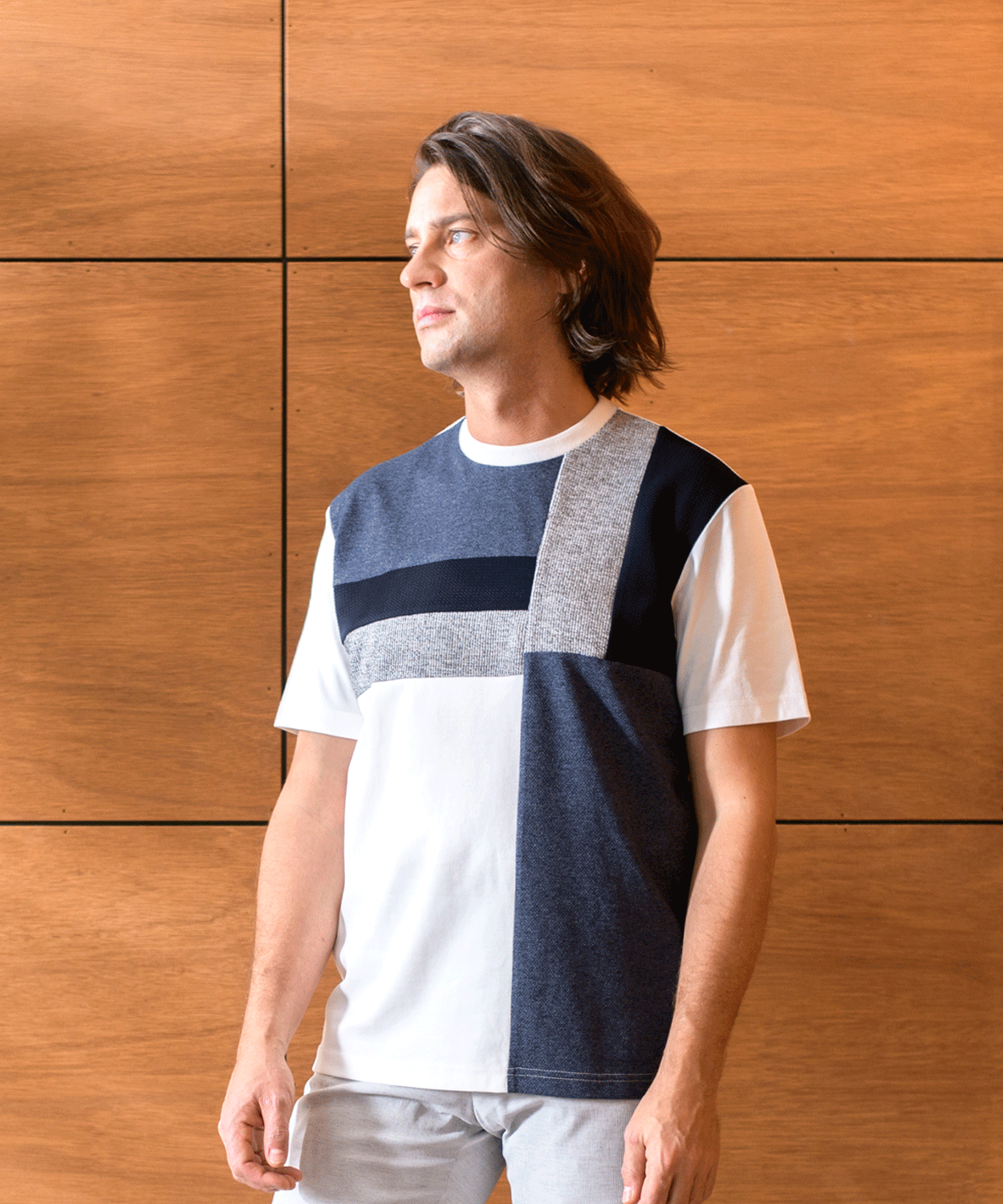 スムース 異素材ブロック切替 Tシャツ