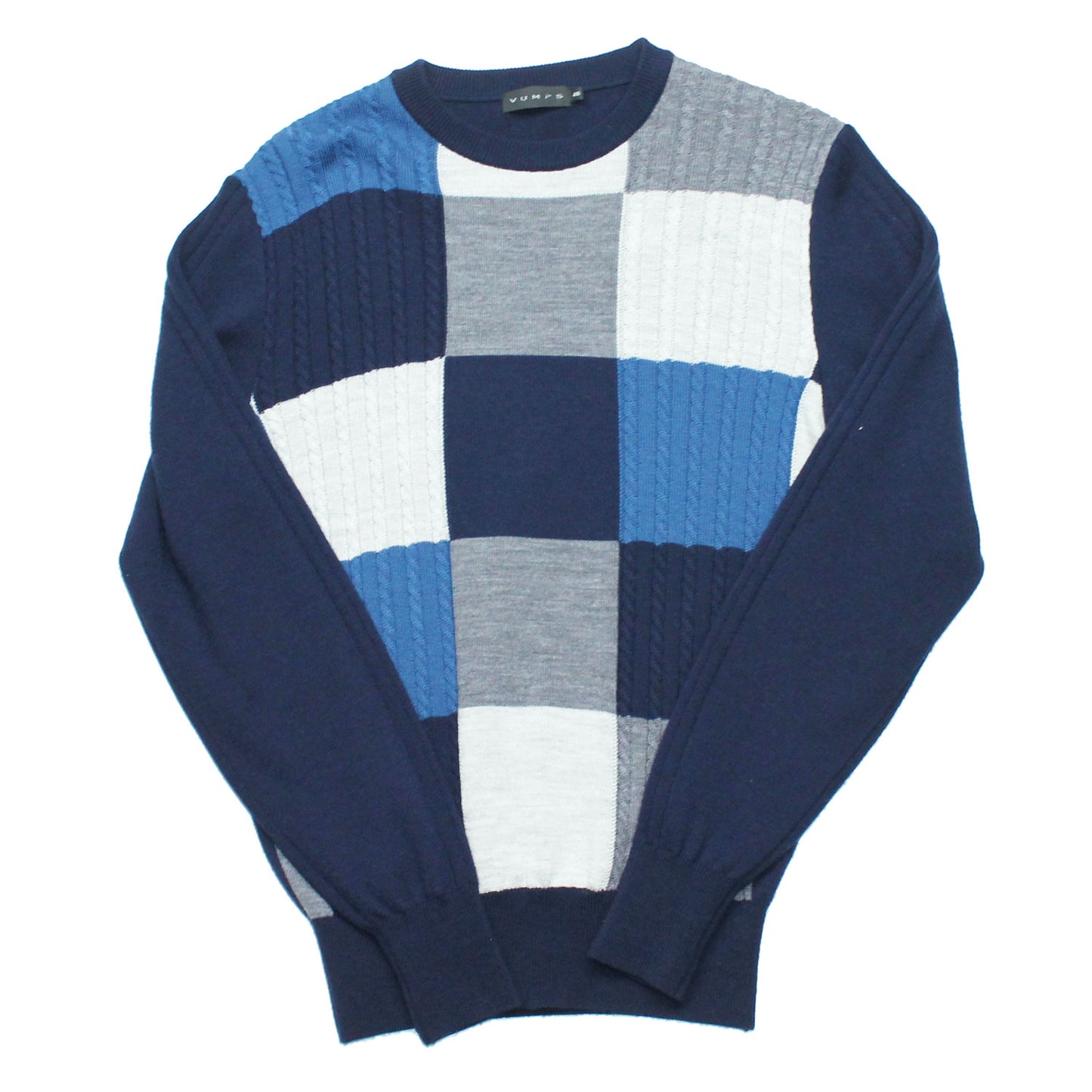 【SALE/50%OFF】ドリームケア ブロック柄 クルーネックニット