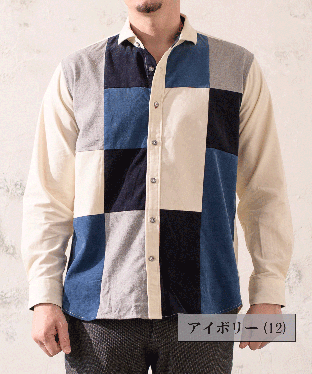 VUMPS RED コーデュロイパッチワーク セミワイドカラーシャツ