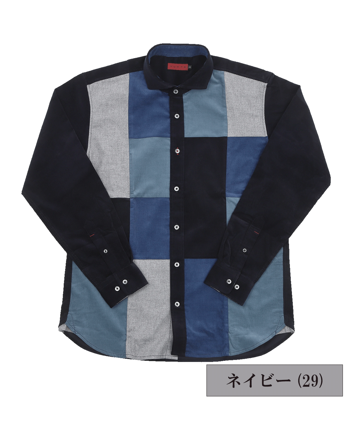 VUMPS RED コーデュロイパッチワーク セミワイドカラーシャツ