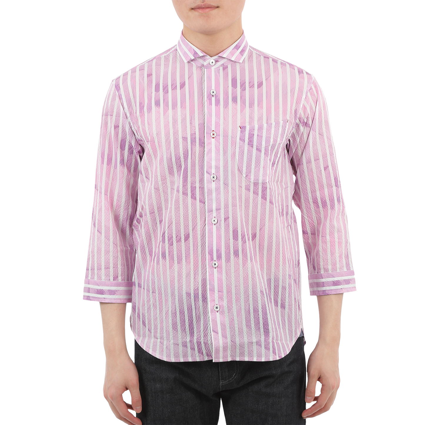 【SALE/20%OFF】SOLOTEX ストライププリント七分袖シャツ