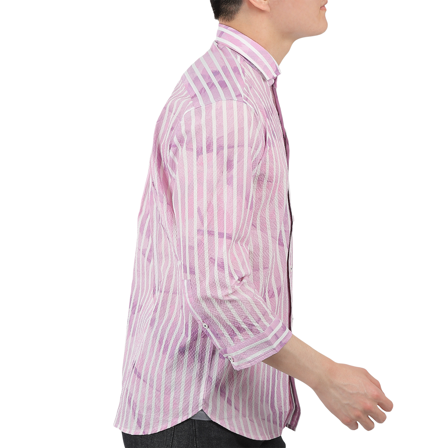 【SALE/20%OFF】SOLOTEX ストライププリント七分袖シャツ