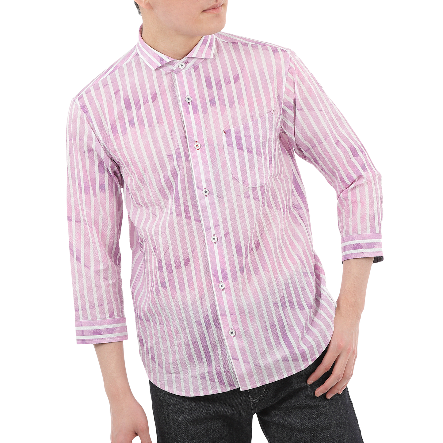 【SALE/20%OFF】SOLOTEX ストライププリント七分袖シャツ