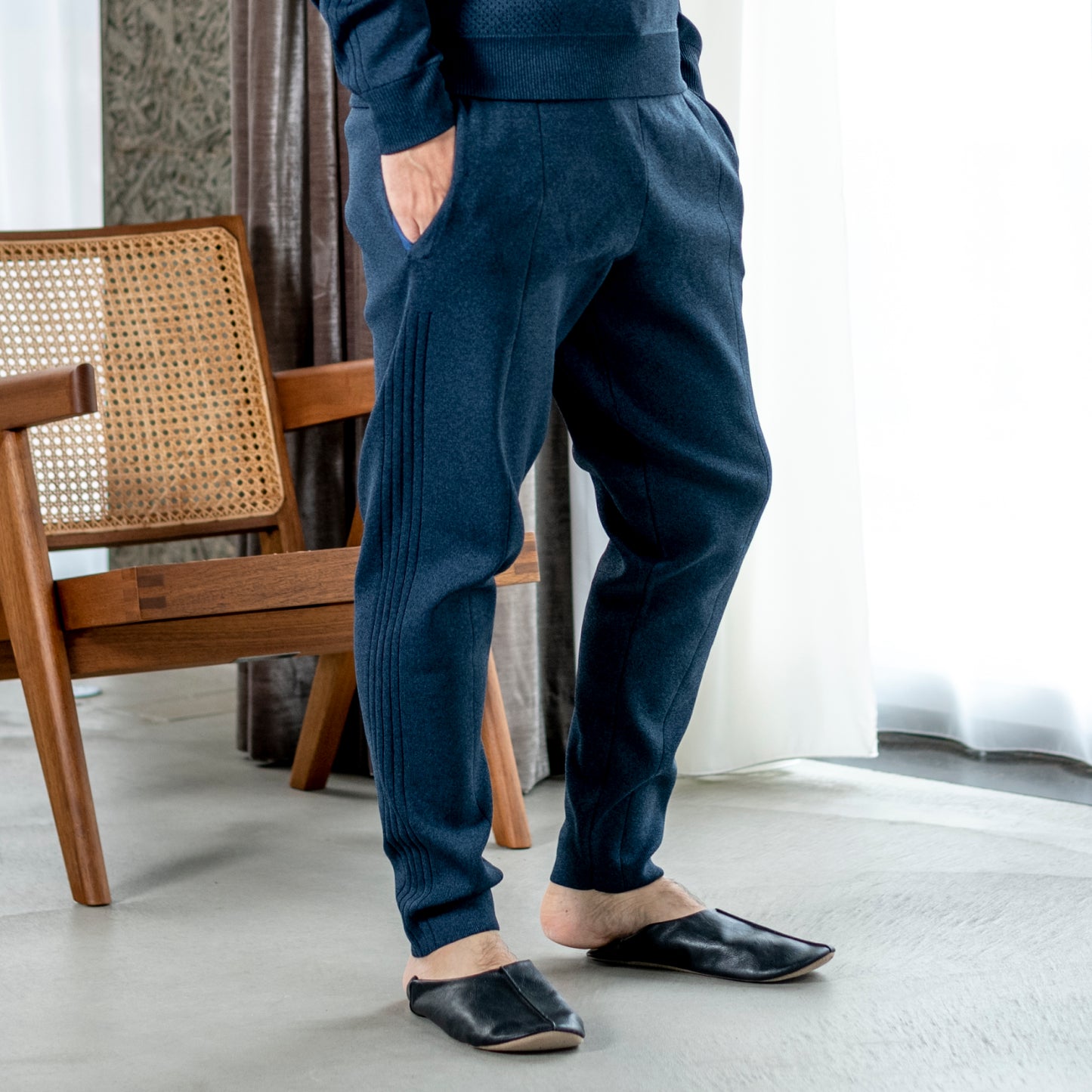 【SALE/30%OFF】VUMPS HOME 総針ニットスウェット ロングパンツ( CHARCOAL / NAVY )