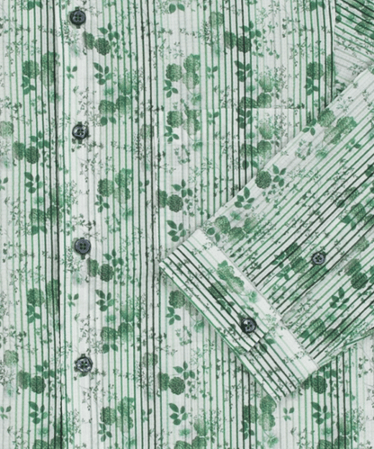 【MORESALE／50%OFF】サッカーフラワープリント 七分袖シャツ