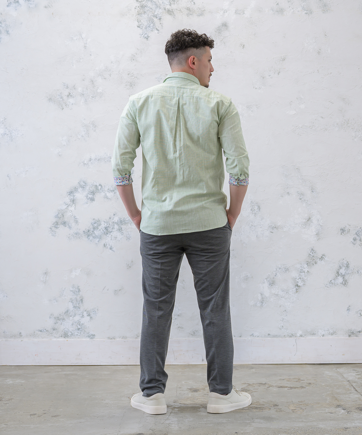 【SALE20％OFF】綿麻シャンブレー 七分袖スイングシャツ メンズ｜ベタつかない 爽やか 涼感