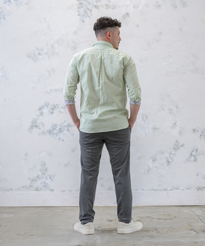【SALE20％OFF】綿麻シャンブレー 七分袖スイングシャツ メンズ｜ベタつかない 爽やか 涼感