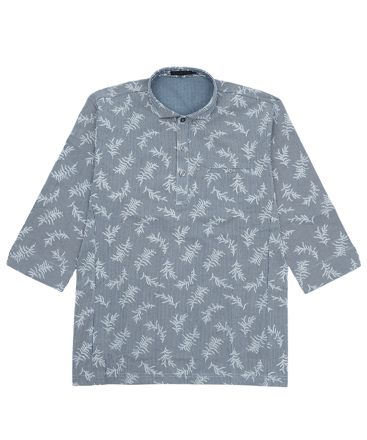【SALE20％OFF】【ストレッチ・涼感】ニットサッカー 七分袖シャツ メンズ｜ストレッチ・涼感 ツリープリント