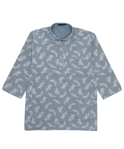 【SALE20％OFF】【ストレッチ・涼感】ニットサッカー 七分袖シャツ メンズ｜ストレッチ・涼感 ツリープリント