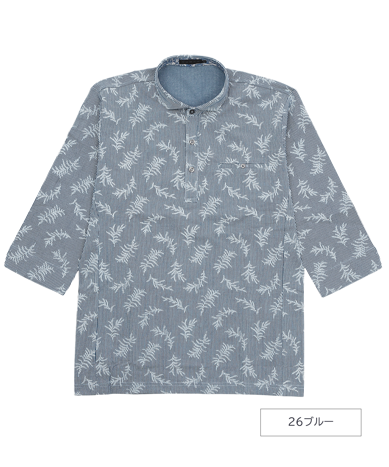 【SALE20％OFF】【ストレッチ・涼感】ニットサッカー 七分袖シャツ メンズ｜ストレッチ・涼感 ツリープリント