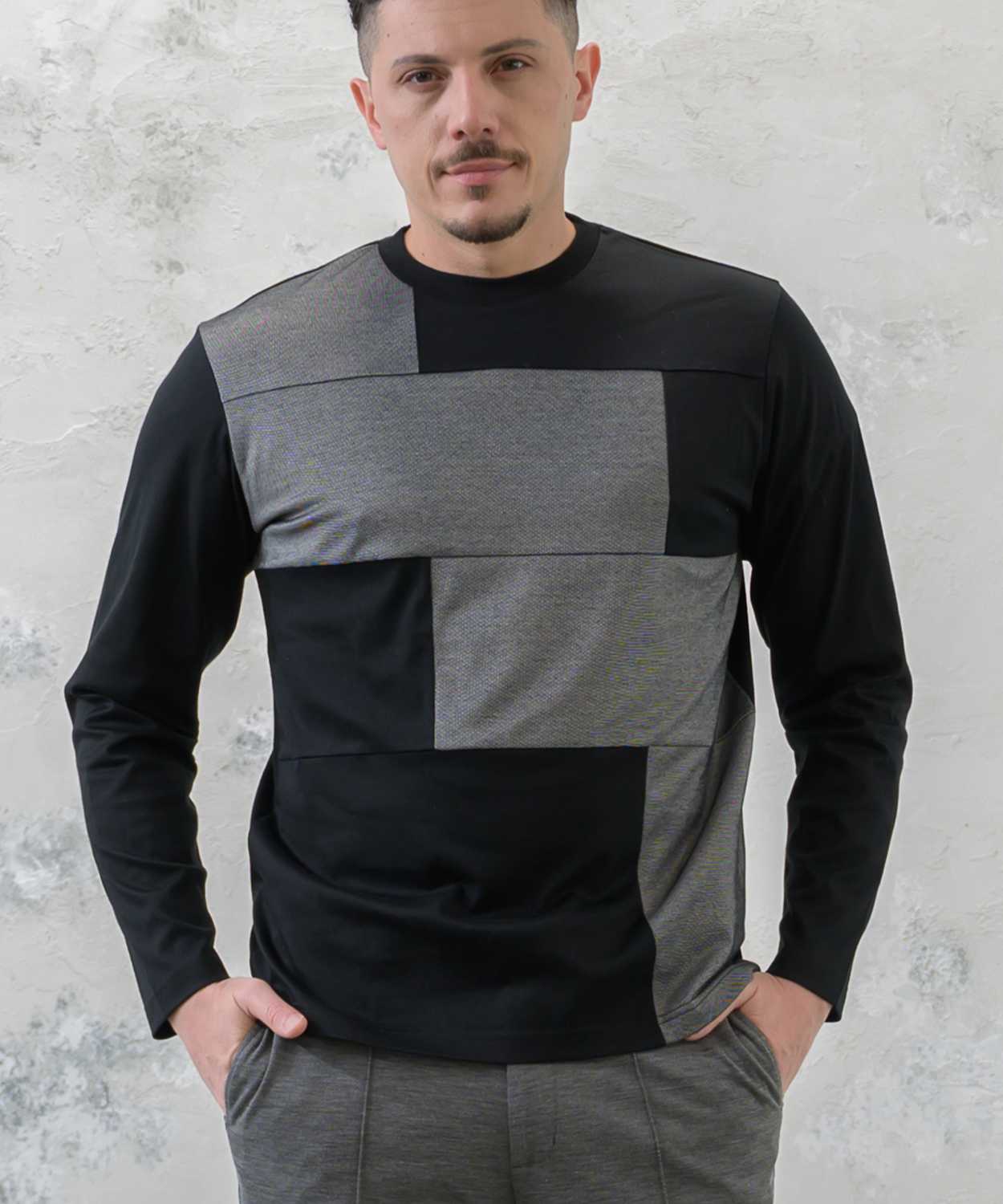 【日本製】 異素材切替ロングスリーブTシャツ