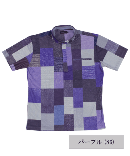 ハニカムブロックプリント ZIPポロシャツ #VUMPS traveller