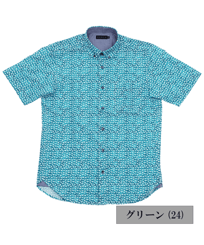 【SALE／30%OFF】サッカーリーフプリント 半袖BDシャツ