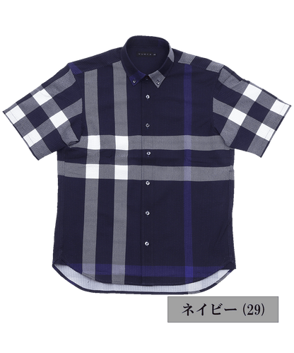 【SALE／20%OFF】サッカーパネルチェックプリント 半袖BDシャツ