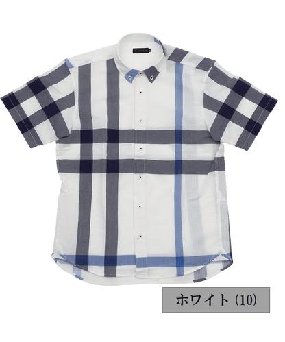 【SALE／20%OFF】サッカーパネルチェックプリント 半袖BDシャツ