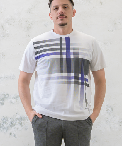 【洗練のシャドーチェック】スムースプリントTシャツ ｜ シルクのような滑らかさと存在感のあるチェック柄