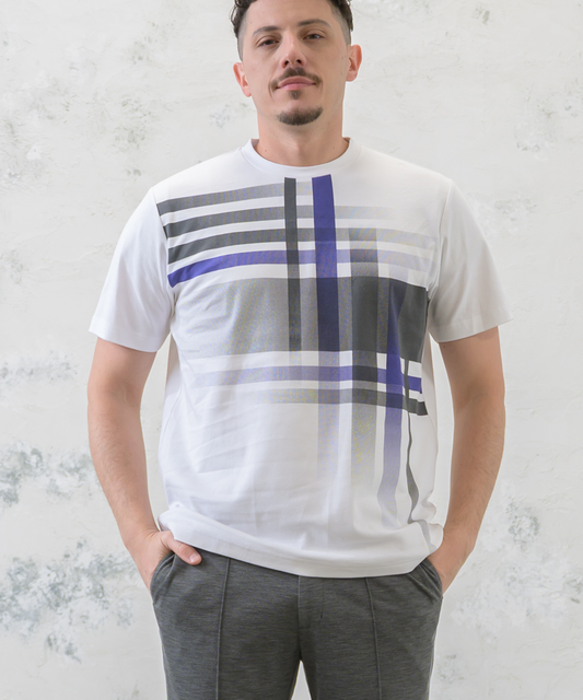 【洗練のシャドーチェック】スムースプリントTシャツ ｜ シルクのような滑らかさと存在感のあるチェック柄