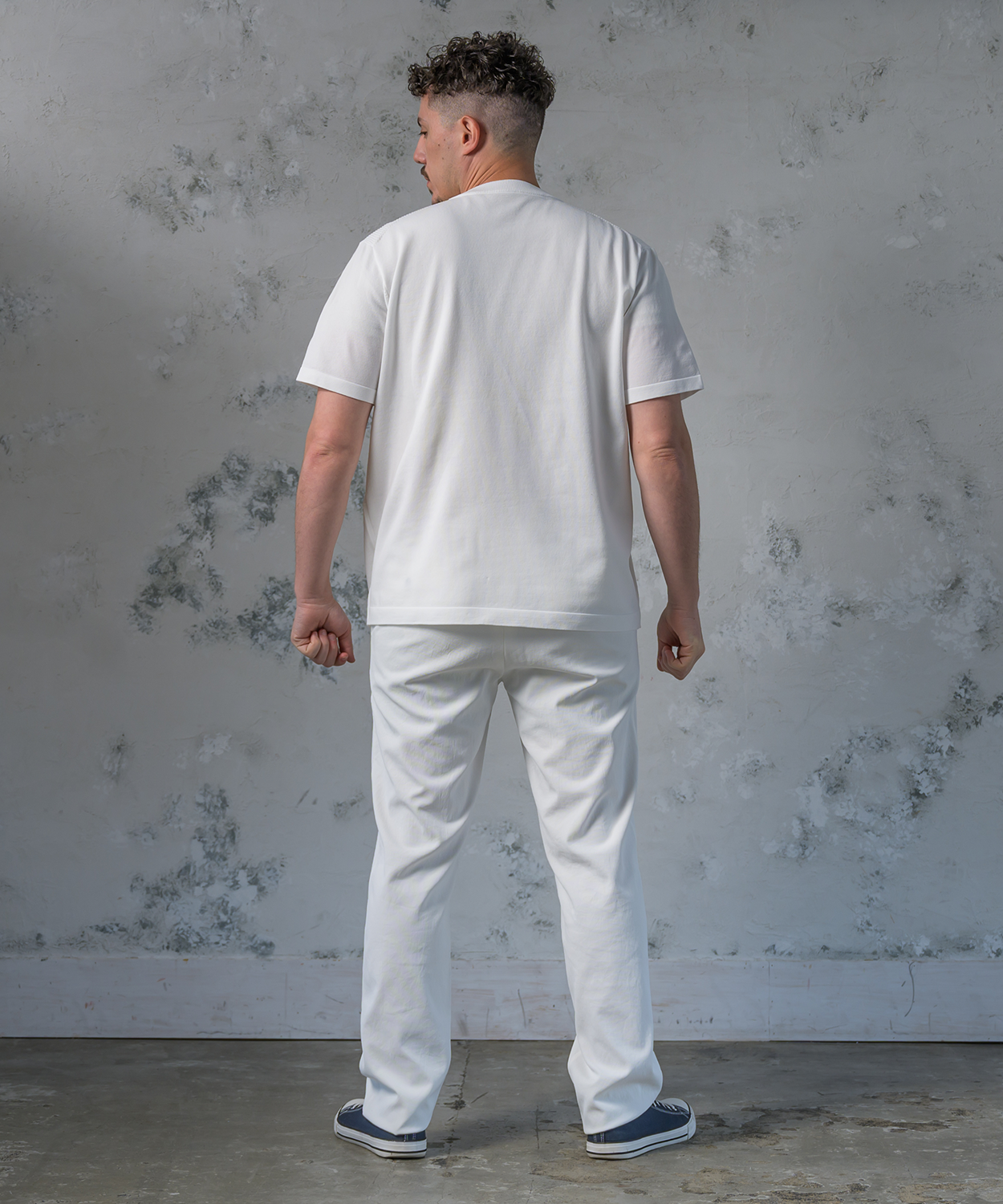 【大人のTシャツ】シワになりにくい。パッチワーク調ハイゲージニットTシャツ