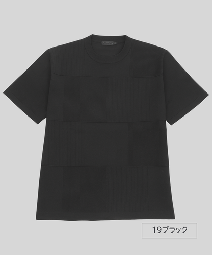 【大人のTシャツ】シワになりにくい。パッチワーク調ハイゲージニットTシャツ