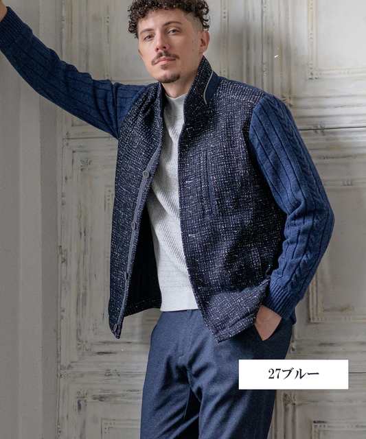 【SALE/50％OFF】フリース×ニット 切り替えブルゾン ジャガード｜軽量 防寒 内ポケット付き