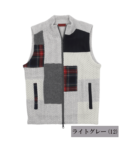 VUMPS RED パッチワークニット ジップベスト
