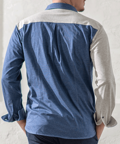 VUMPS RED ジャージプリント 切替アシンメトリー セミワイドカラーシャツ