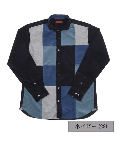 VUMPS RED コーデュロイパッチワーク セミワイドカラーシャツ