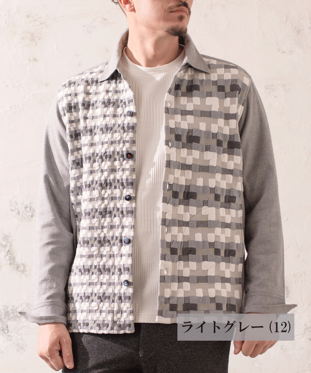 VUMPS RED ニット異素材切替 シャツアウター