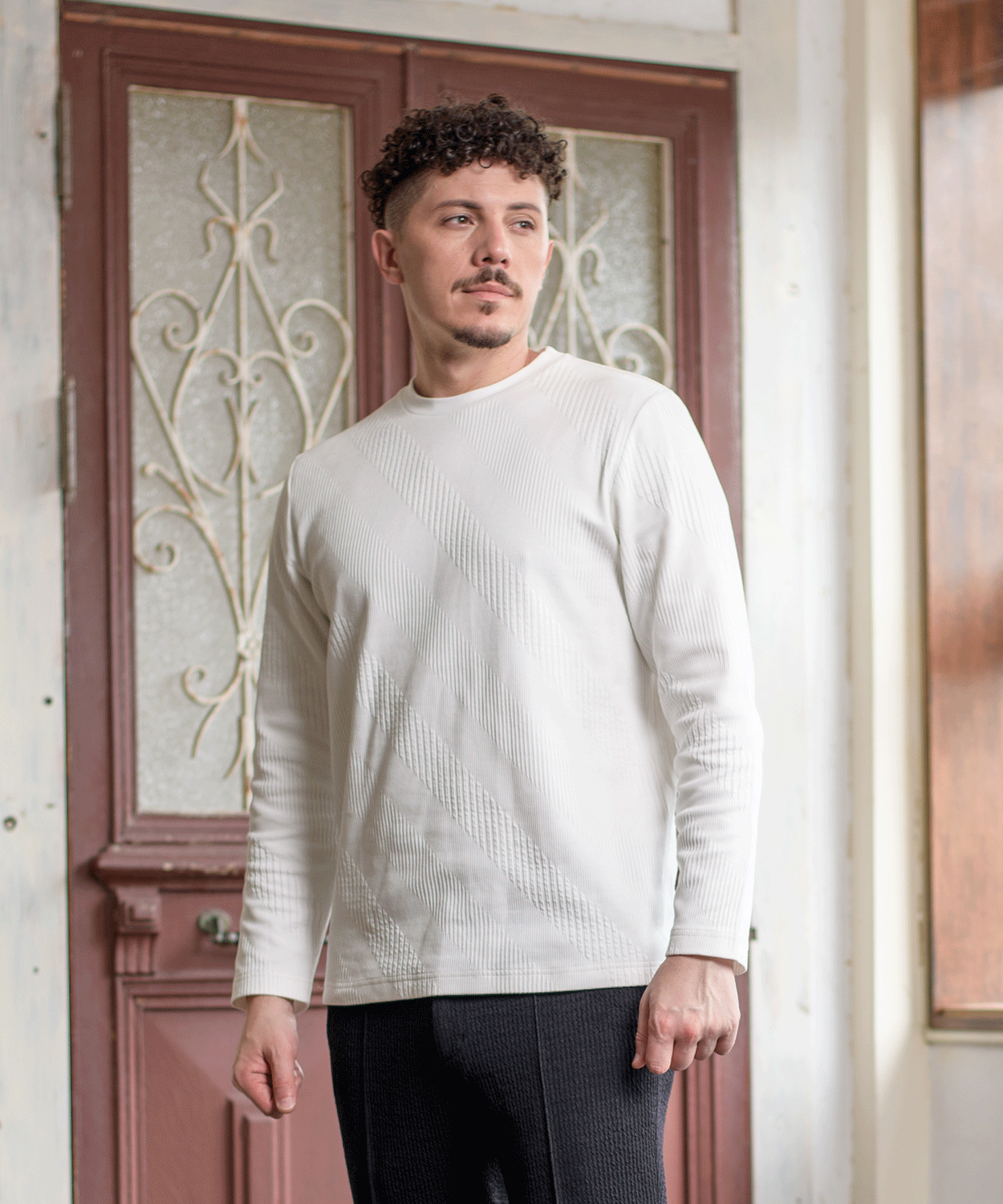 ダイヤゴナルジャカード ロングスリーブTシャツ