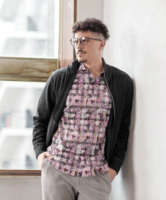 へリンボンジャカード フルジップカーディガン