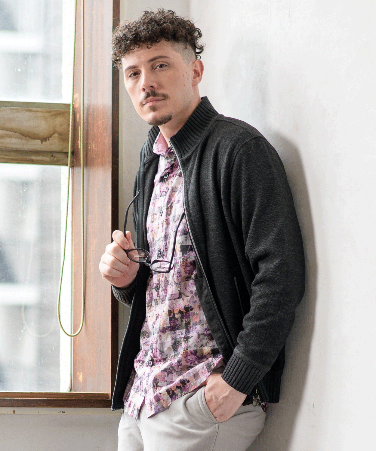 へリンボンジャカード フルジップカーディガン