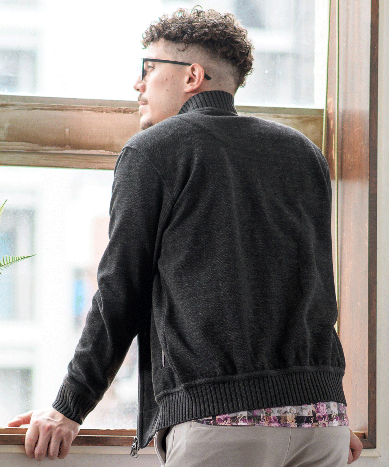 へリンボンジャカード フルジップカーディガン