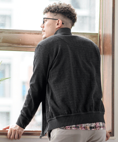 へリンボンジャカード フルジップカーディガン