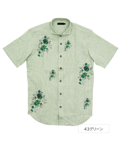 男らしさと、華やかさと。綿麻スラブシャンブレー・フラワープリントシャツ