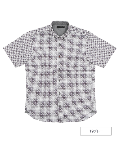【SALE20％OFF】【夏を制する清潔感】サッカー ミニスクエアプリント BDシャツ ｜ 蒸れない・シワになりにくい・速乾