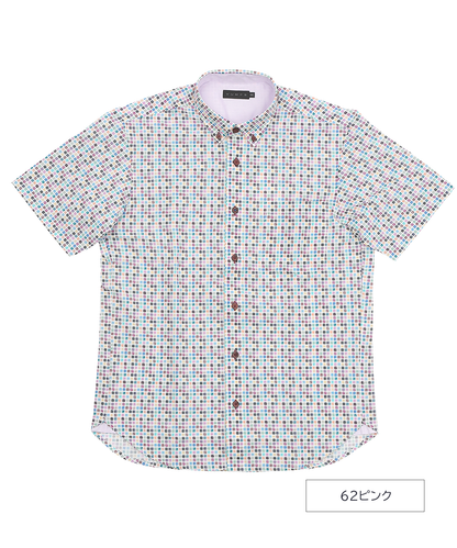 【SALE20％OFF】【夏を制する清潔感】サッカー ミニスクエアプリント BDシャツ ｜ 蒸れない・シワになりにくい・速乾