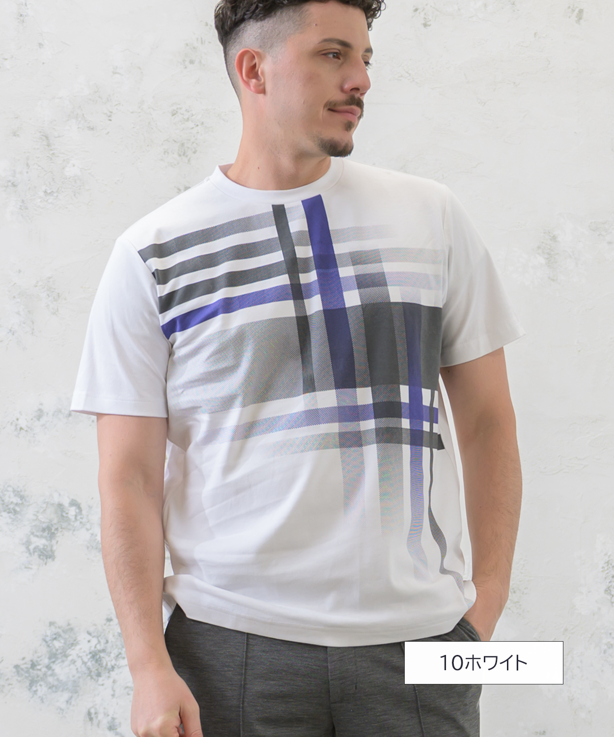 【洗練のシャドーチェック】スムースプリントTシャツ ｜ シルクのような滑らかさと存在感のあるチェック柄