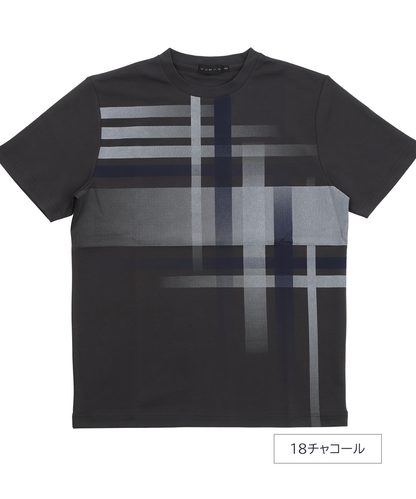【洗練のシャドーチェック】スムースプリントTシャツ ｜ シルクのような滑らかさと存在感のあるチェック柄